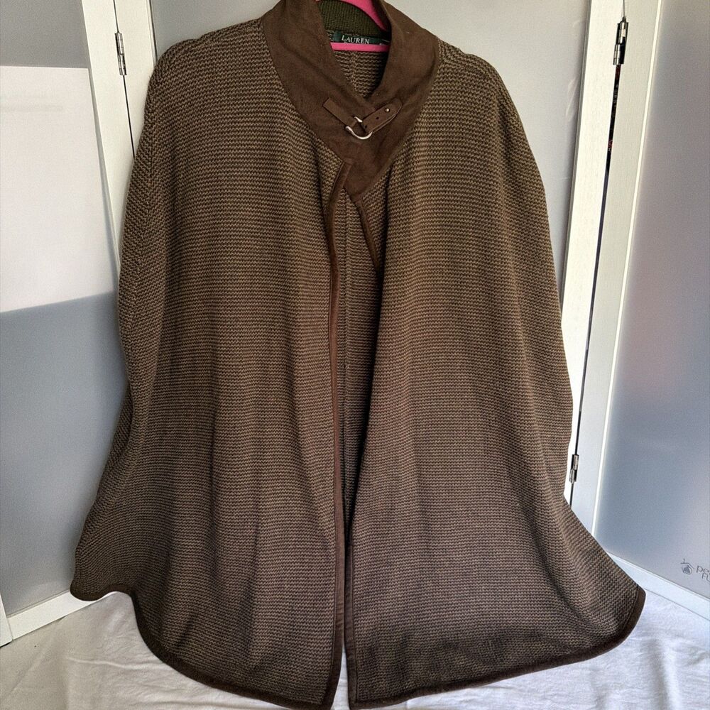 Lauren Ralph Lauren Equestrian Buckle Ruana Cape One Size Brown